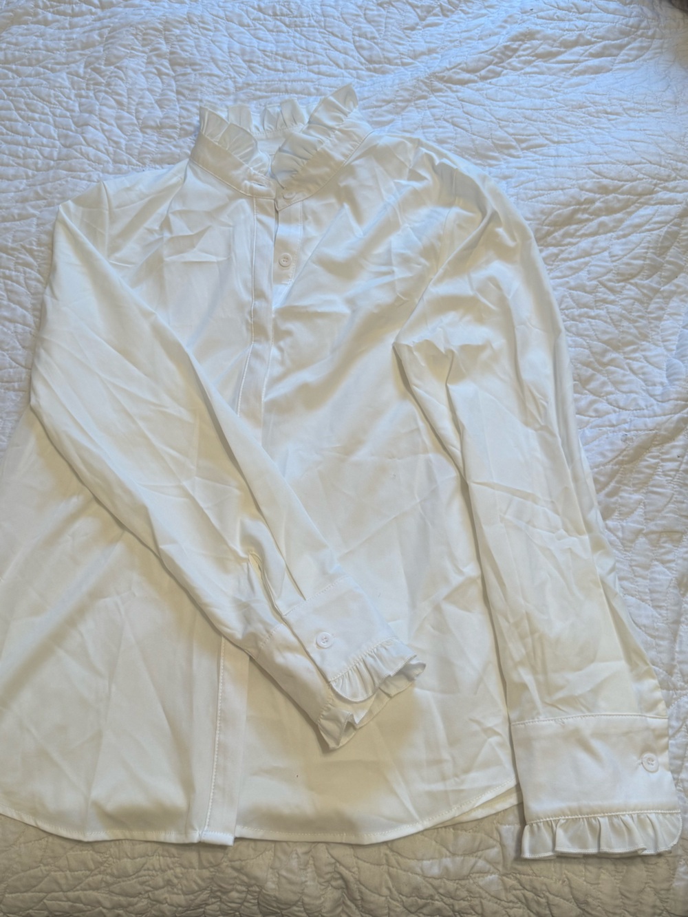 White Ruffle Collar Button-Down Shirt